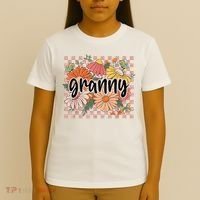 Granny Floral Mother'S Day Wildflower Girl Checkered T-Shirt thumb 4
