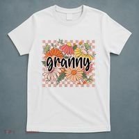 Granny Floral Mother'S Day Wildflower Girl Checkered T-Shirt thumb 5