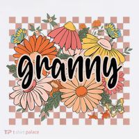 Granny Floral Mother'S Day Wildflower Girl Checkered T-Shirt thumb 7