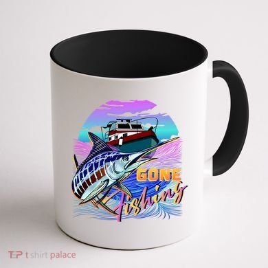 Gone Fishing Marlin Boat Coffee Mug back