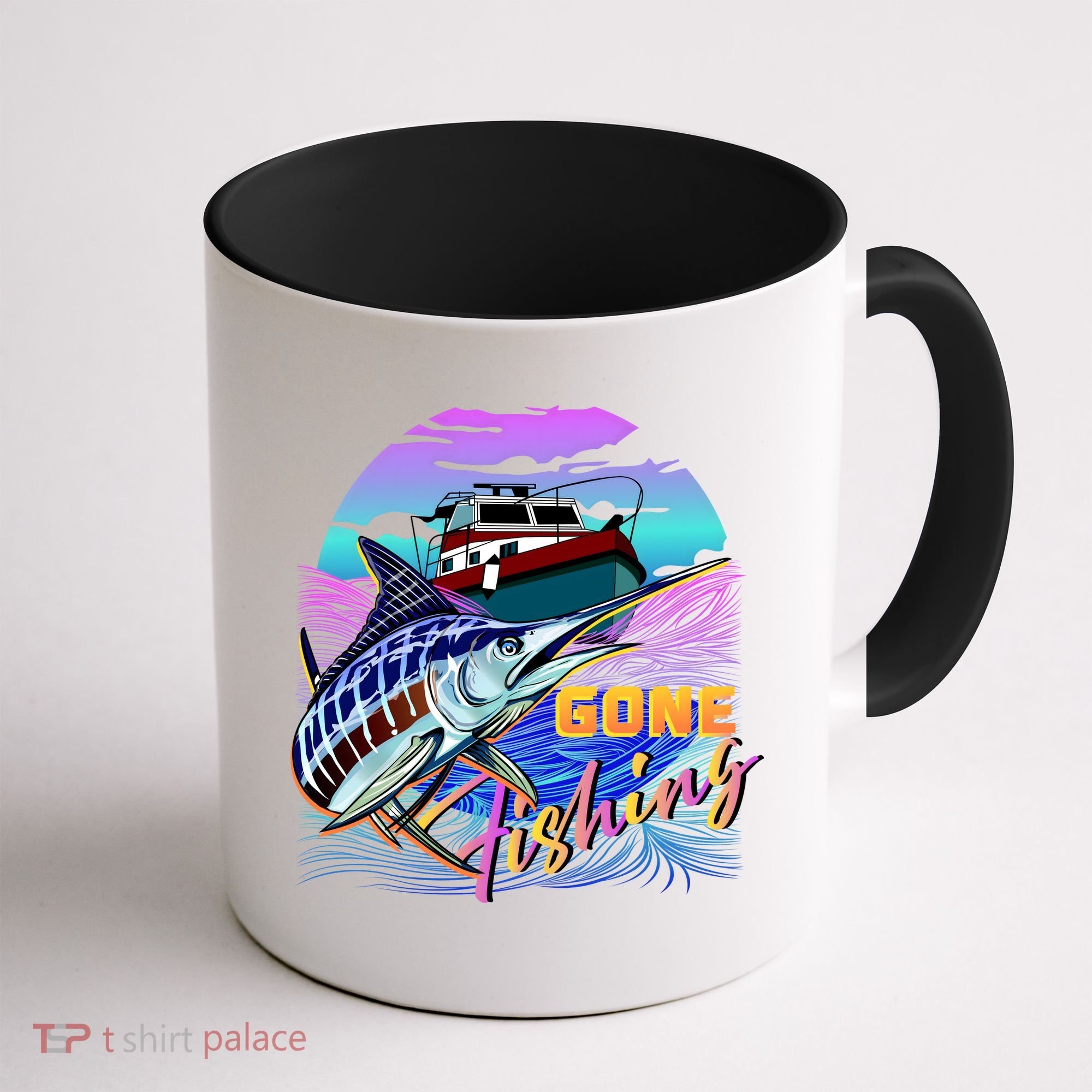 Gone Fishing Marlin Boat Coffee Mug