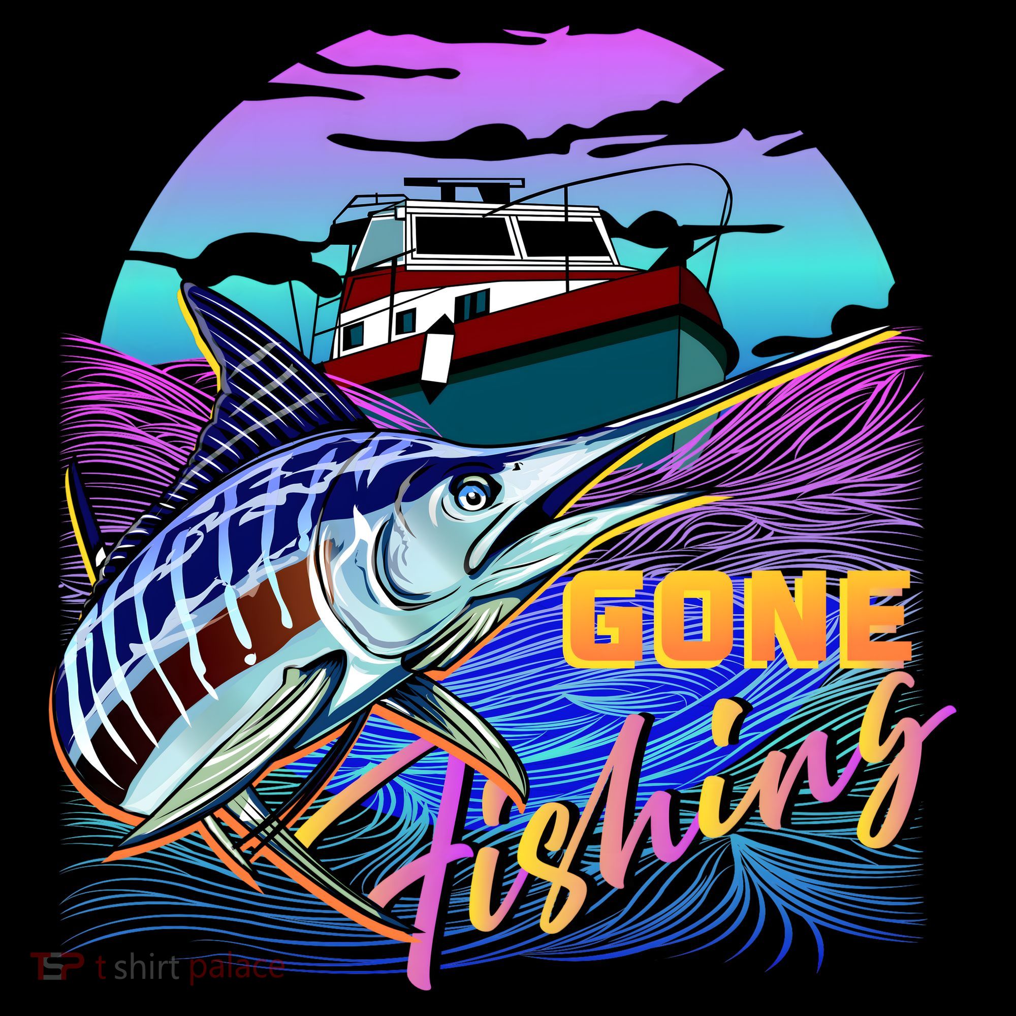 Gone Fishing Marlin Boat Coffee Mug