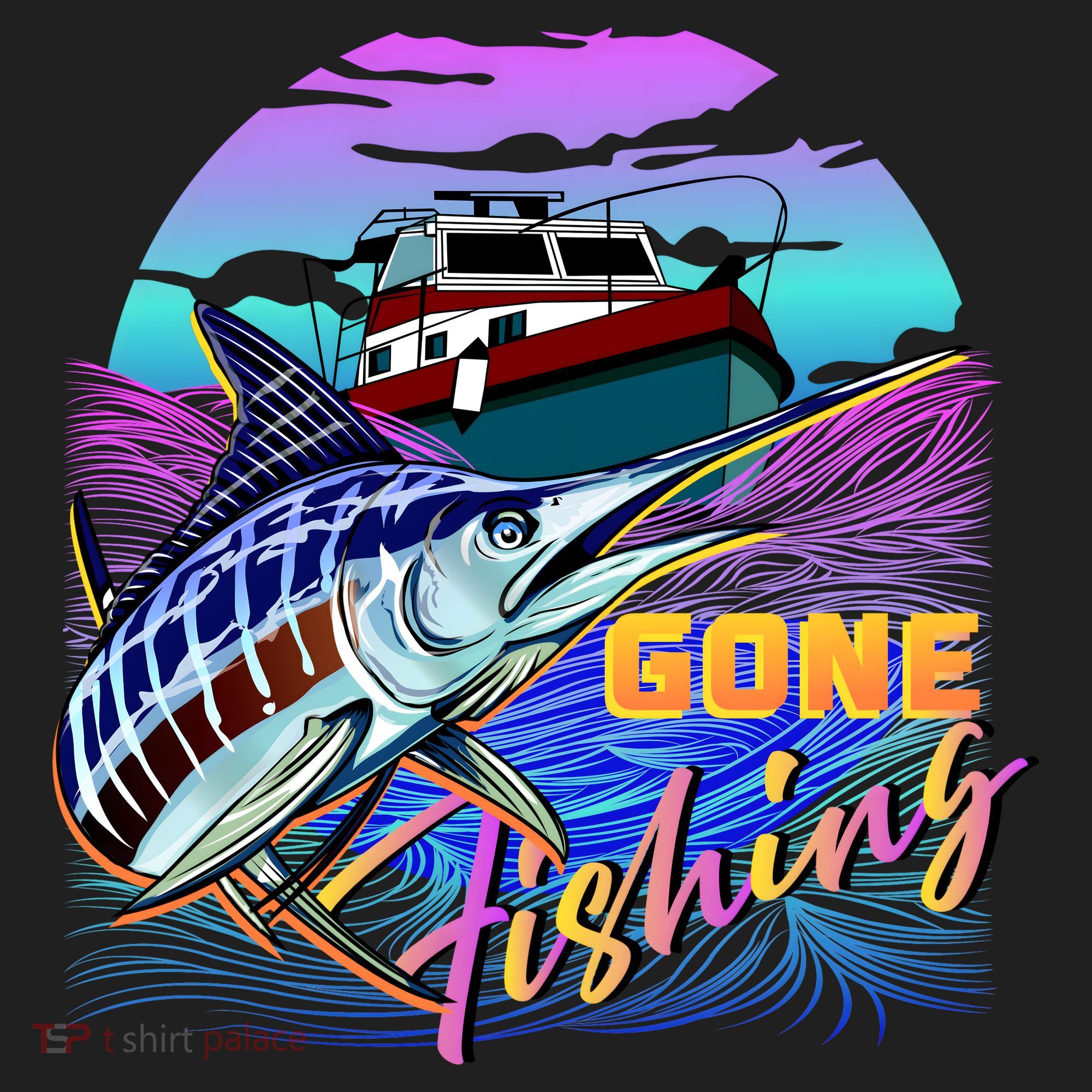 Gone Fishing Marlin Boat 15oz Campfire Ceramic Mug