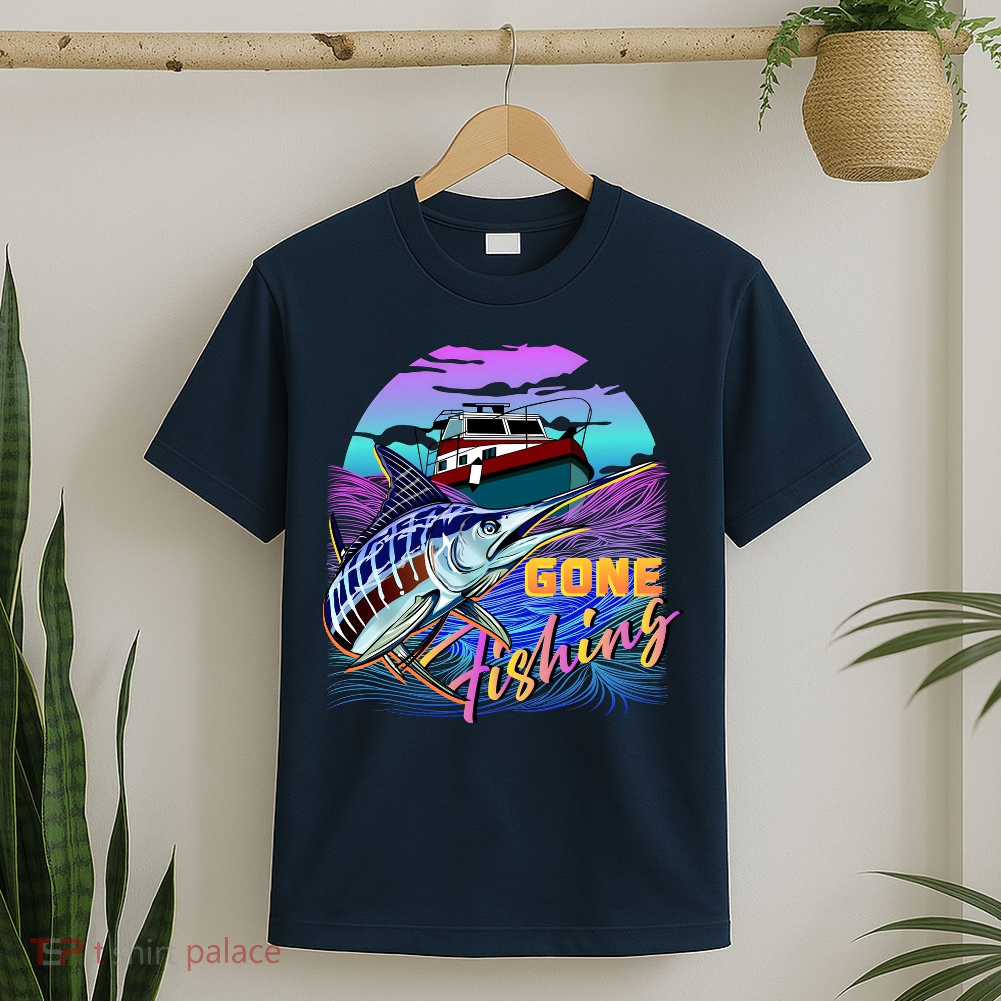 Gone Fishing Marlin Boat T-Shirt