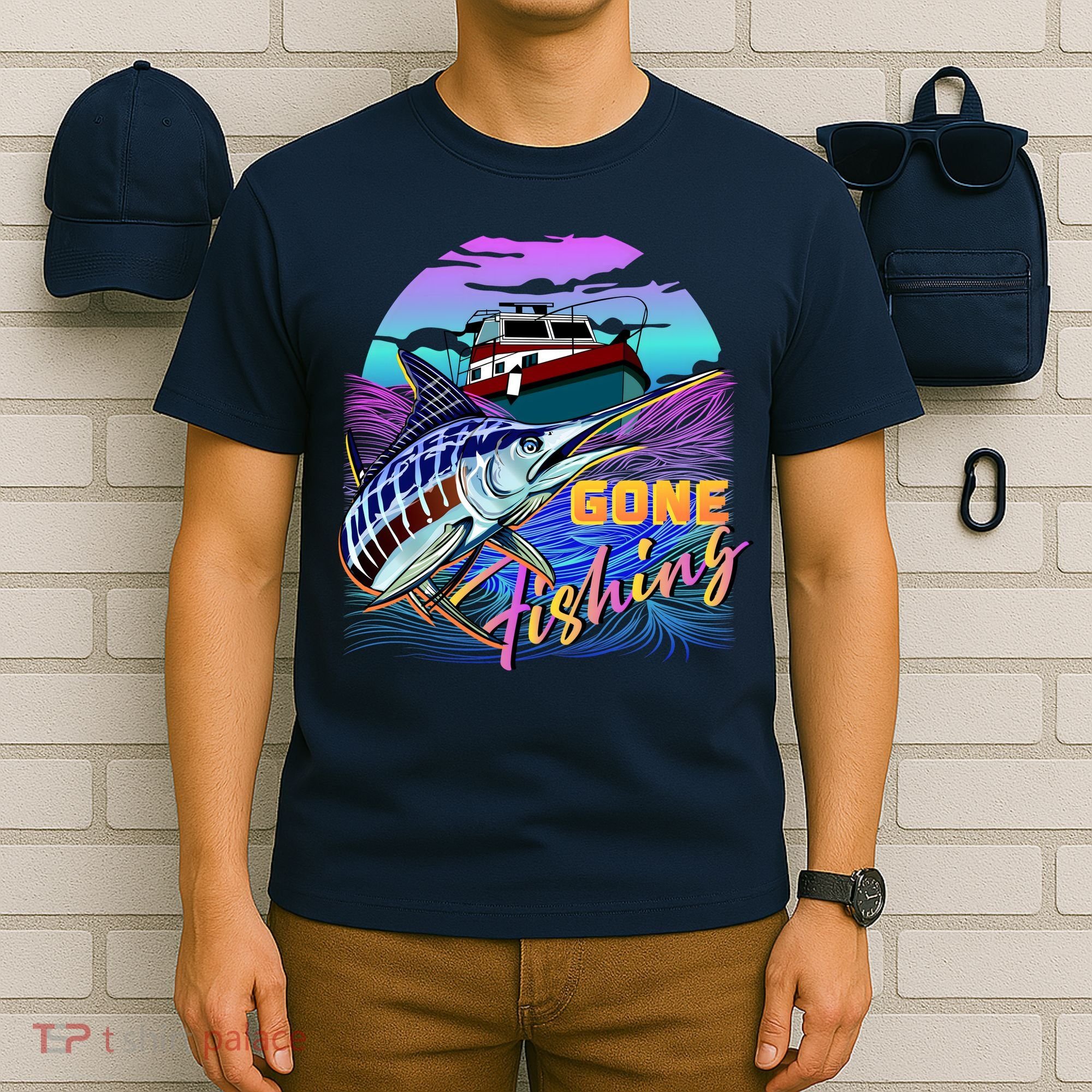 Gone Fishing Marlin Boat T-Shirt