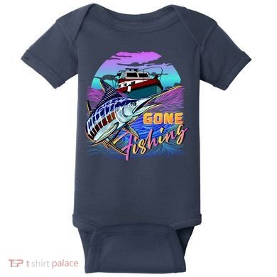 Gone Fishing Marlin Boat Baby Bodysuit