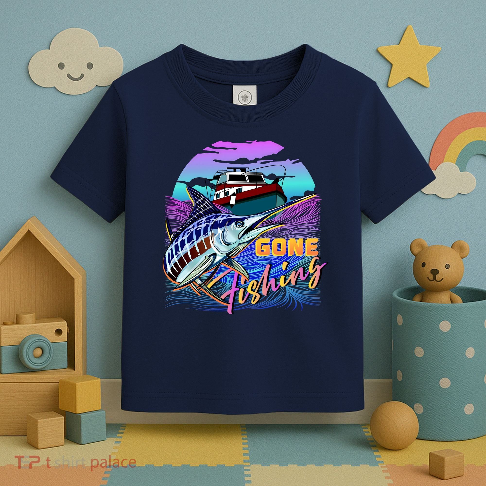 Gone Fishing Marlin Boat Toddler T-Shirt