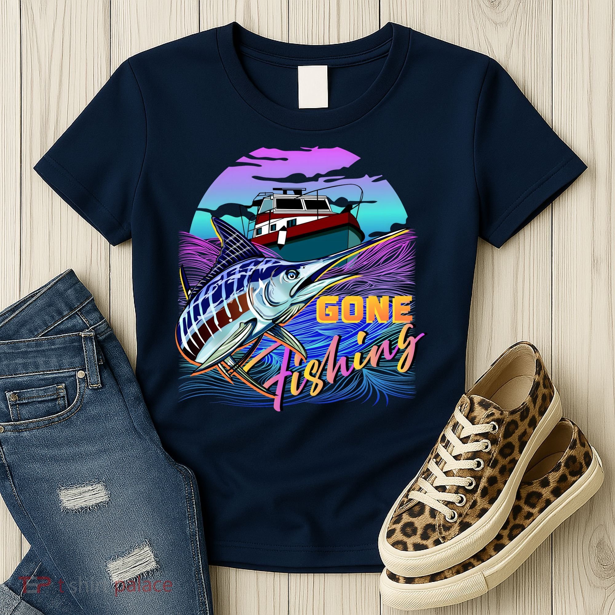 Gone Fishing Marlin Boat Women's T-Shirt