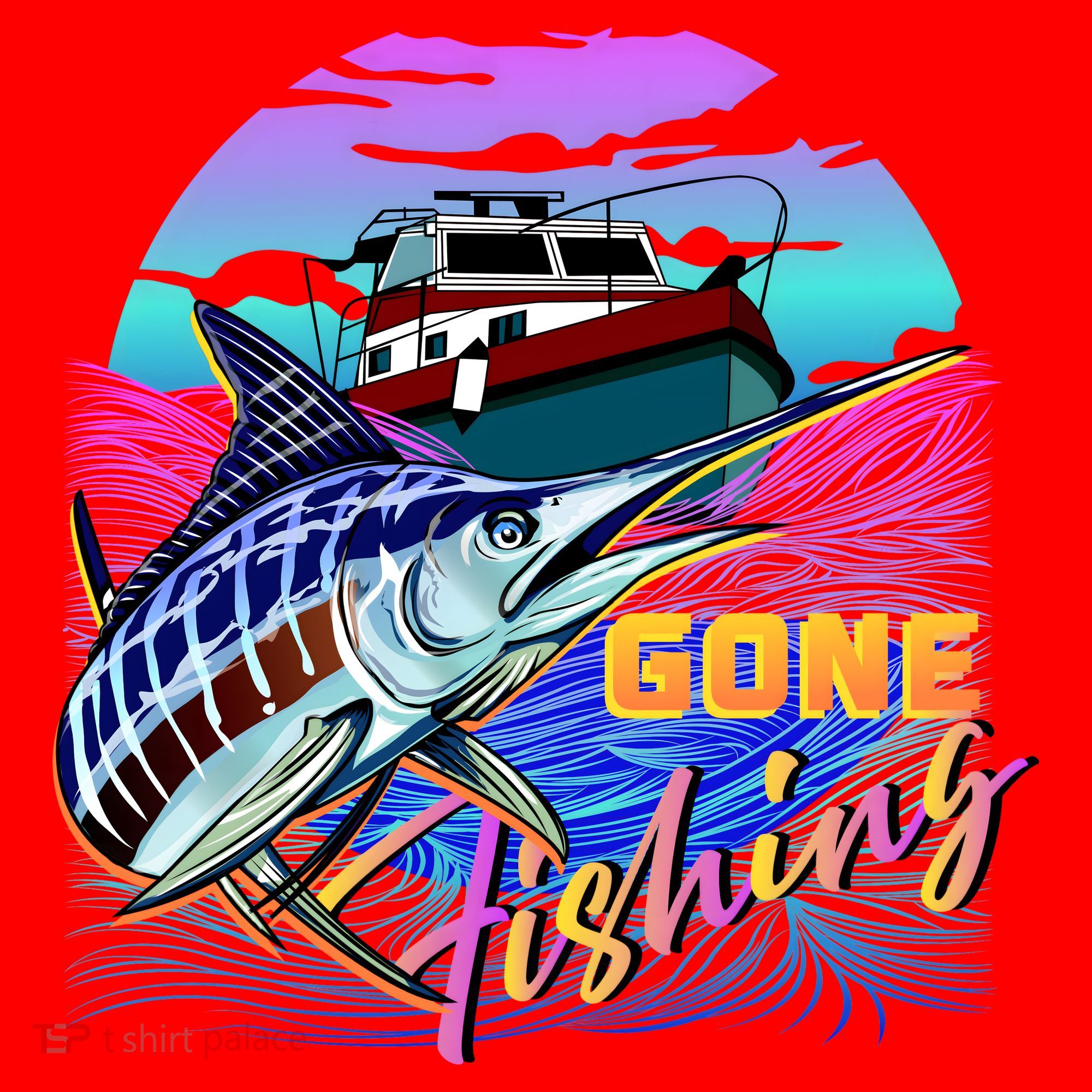 Gone Fishing Marlin Boat Santa Hat
