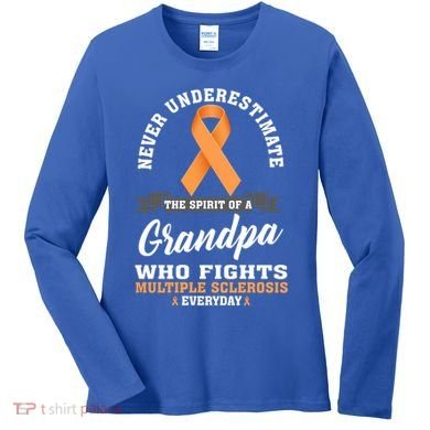 Grandpa Fights Multiple Sclerosis Ms Warrior Gift Women's Long Sleeve Shirt