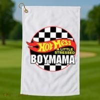 Gifts For Mom Hot Mess A Little Stressed Boy Mama Golf Towel thumb 1