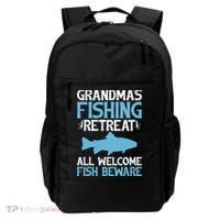 Grandmas Fishing Retreat All Welcome Fish Beware Grandma Backpack thumb 0