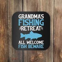 Grandmas Fishing Retreat All Welcome Fish Beware Grandma Coaster thumb 0