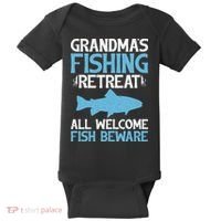 Grandmas Fishing Retreat All Welcome Fish Beware Grandma Baby Bodysuit thumb 0