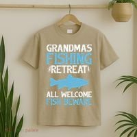 Grandmas Fishing Retreat All Welcome Fish Beware Grandma T-Shirt thumb 2