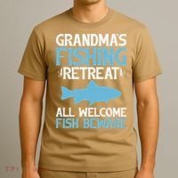 Grandmas Fishing Retreat All Welcome Fish Beware Grandma T-Shirt thumb 3