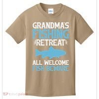 Grandmas Fishing Retreat All Welcome Fish Beware Grandma Kids T-Shirt thumb 0