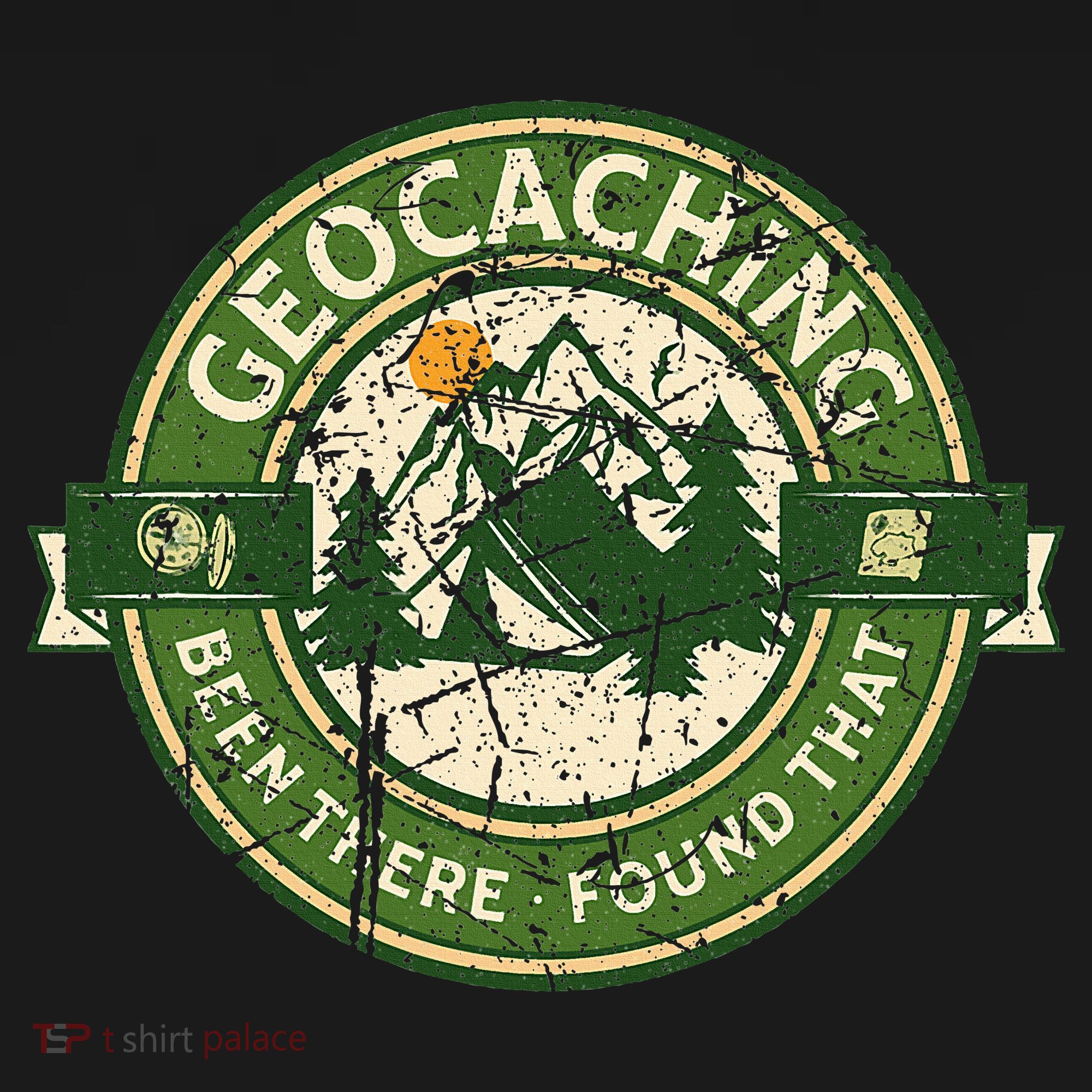Geocaching Funny Retro Distressed Geocache Lover USA-Made Doggie Bandana