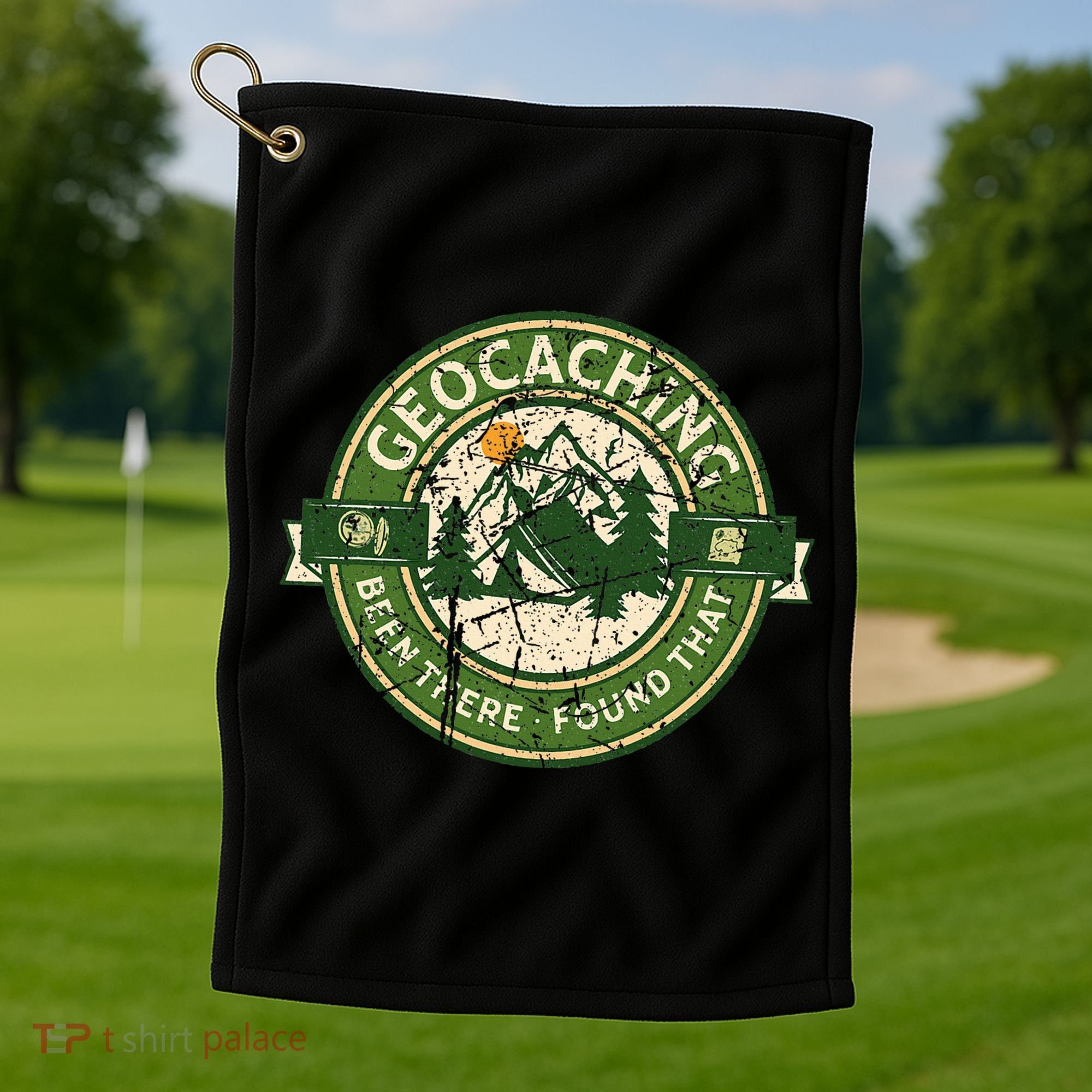 Geocaching Funny Retro Distressed Geocache Lover Golf Towel