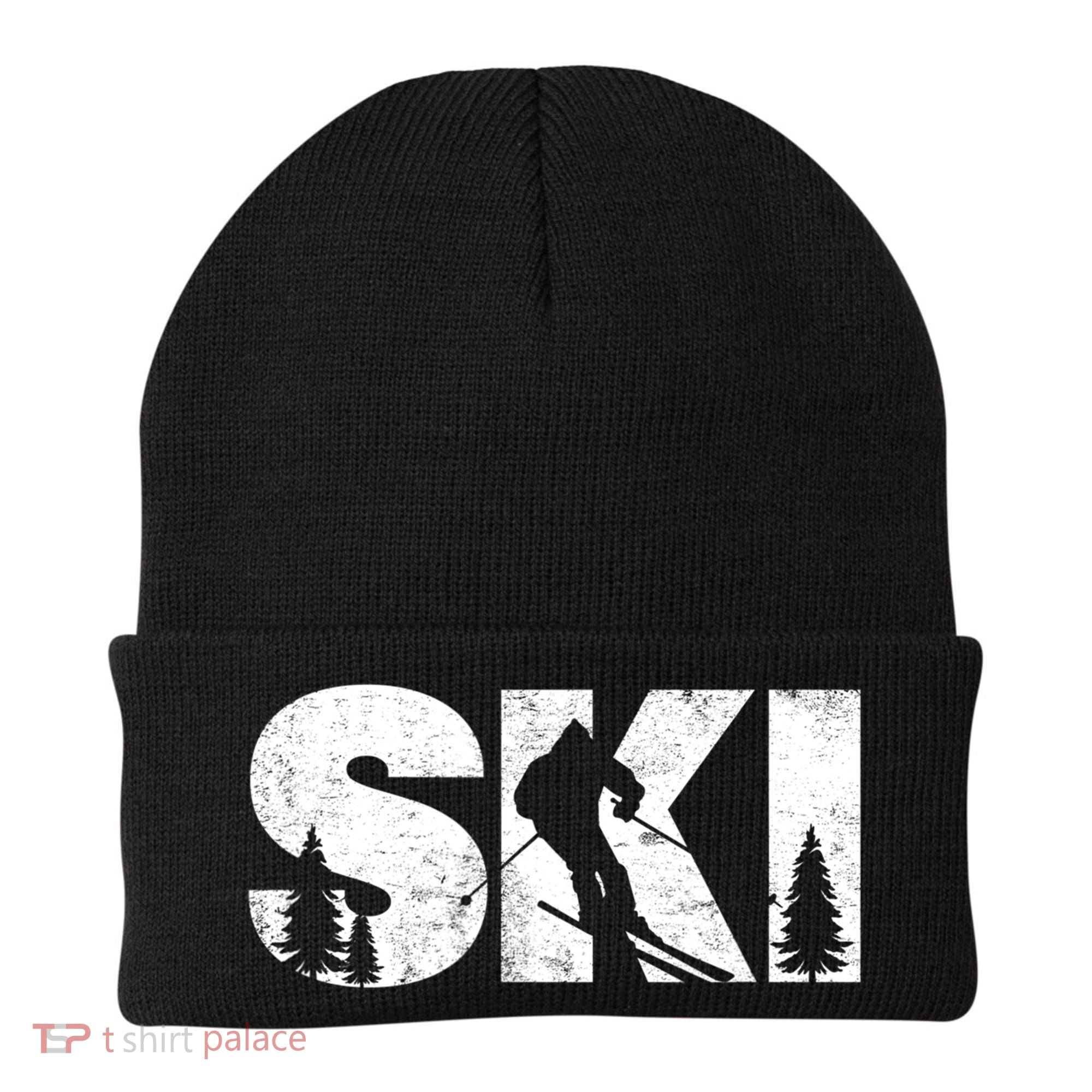 Gifts For Skiers Men Women Snow Skiing Alpine Downhill Ski TShirt Beanie