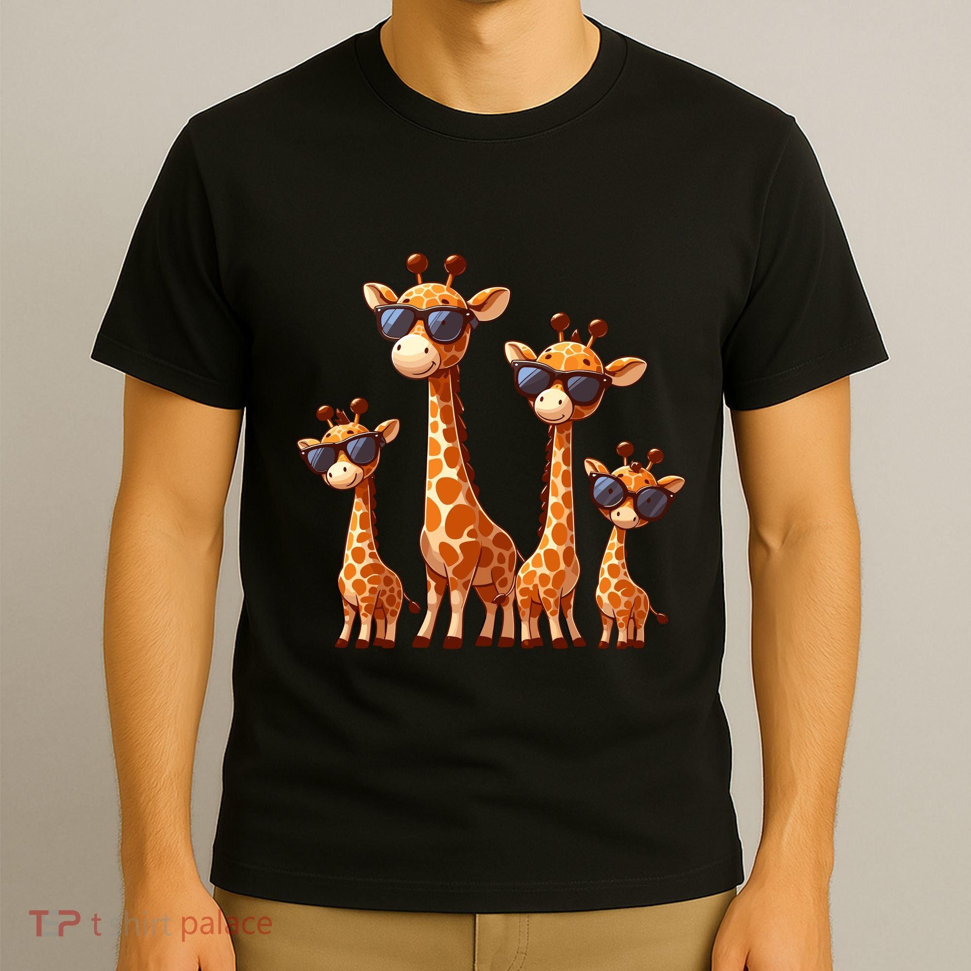 Giraffe Family Sunglasses Safari Zoo Lover Cartoon Giraffes T-Shirt