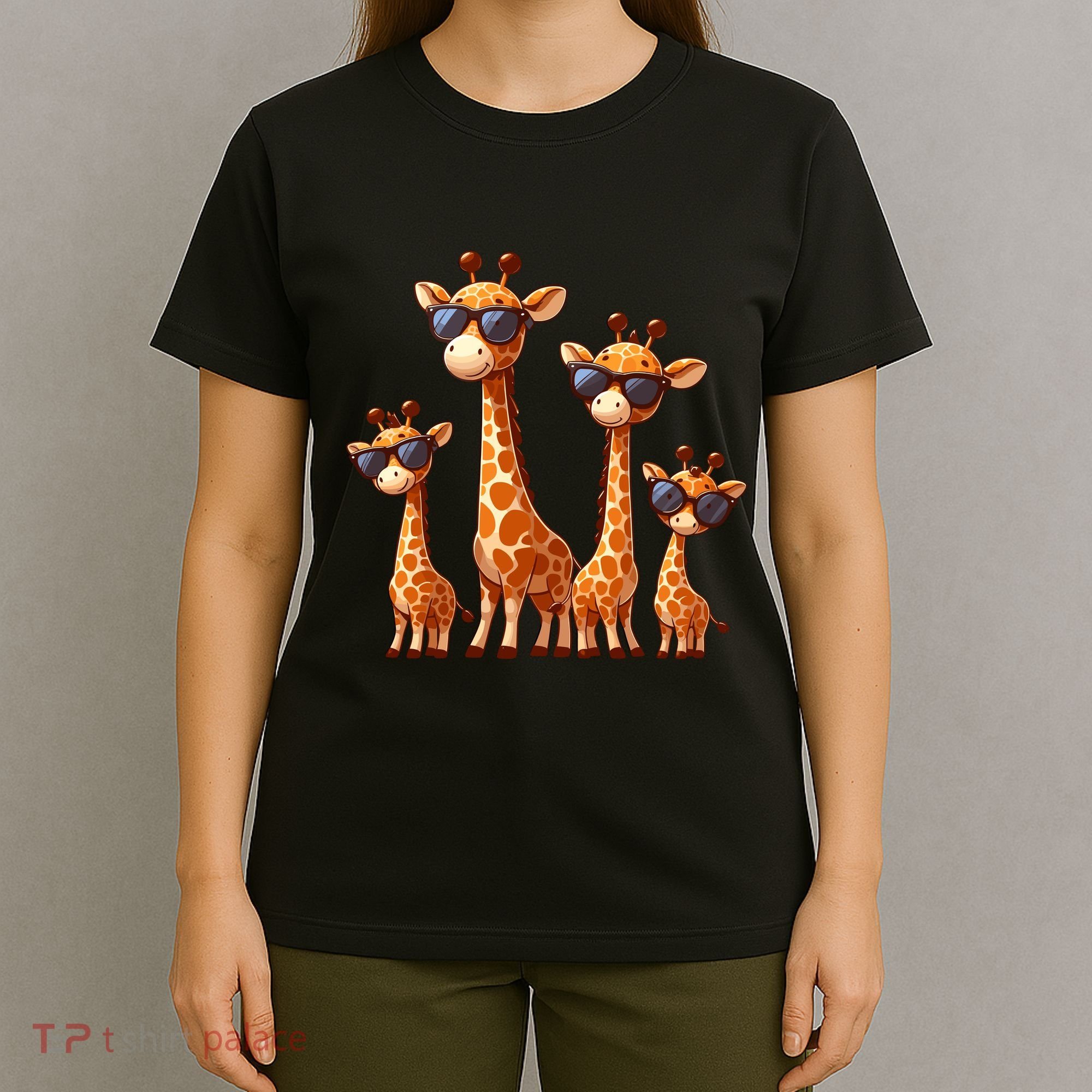 Giraffe Family Sunglasses Safari Zoo Lover Cartoon Giraffes T-Shirt