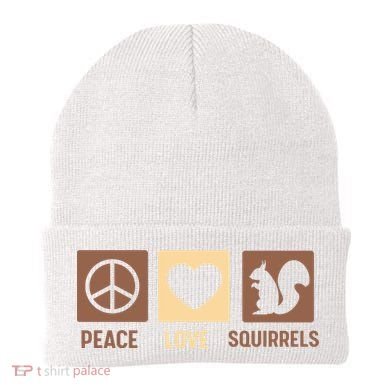 Gift For Squirrel Lovers Cute Gift Peace Love Squirrels Gift Beanie