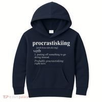 Gifts For Skiers  Procrastiskiing Funny Skiing Kids Hoodie thumb 0