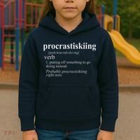 Gifts For Skiers  Procrastiskiing Funny Skiing Kids Hoodie thumb 3