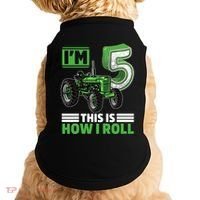 Green Farm Tractor 5th Birthday Party 5 Year Old Farmer Doggie Tank thumb 0