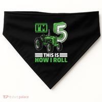 Green Farm Tractor 5th Birthday Party 5 Year Old Farmer USA-Made Doggie Bandana thumb 0