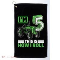 Green Farm Tractor 5th Birthday Party 5 Year Old Farmer Golf Towel thumb 0