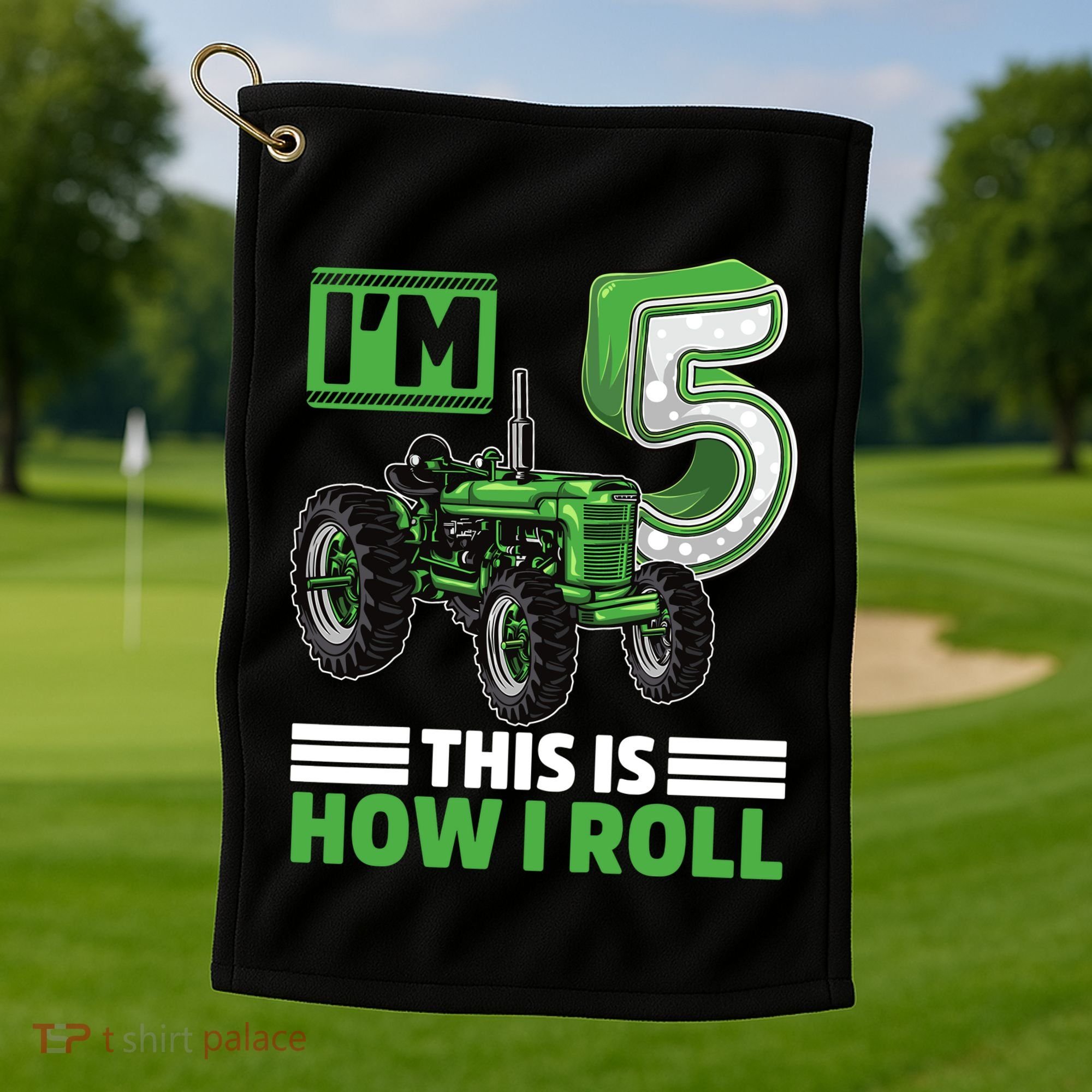 Green Farm Tractor 5th Birthday Party 5 Year Old Farmer Golf Towel