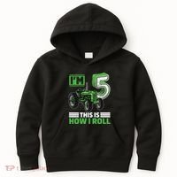 Green Farm Tractor 5th Birthday Party 5 Year Old Farmer Kids Hoodie thumb 0