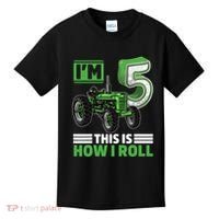 Green Farm Tractor 5th Birthday Party 5 Year Old Farmer Kids T-Shirt thumb 0