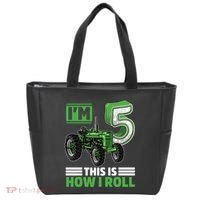 Green Farm Tractor 5th Birthday Party 5 Year Old Farmer Tote Bag thumb 0