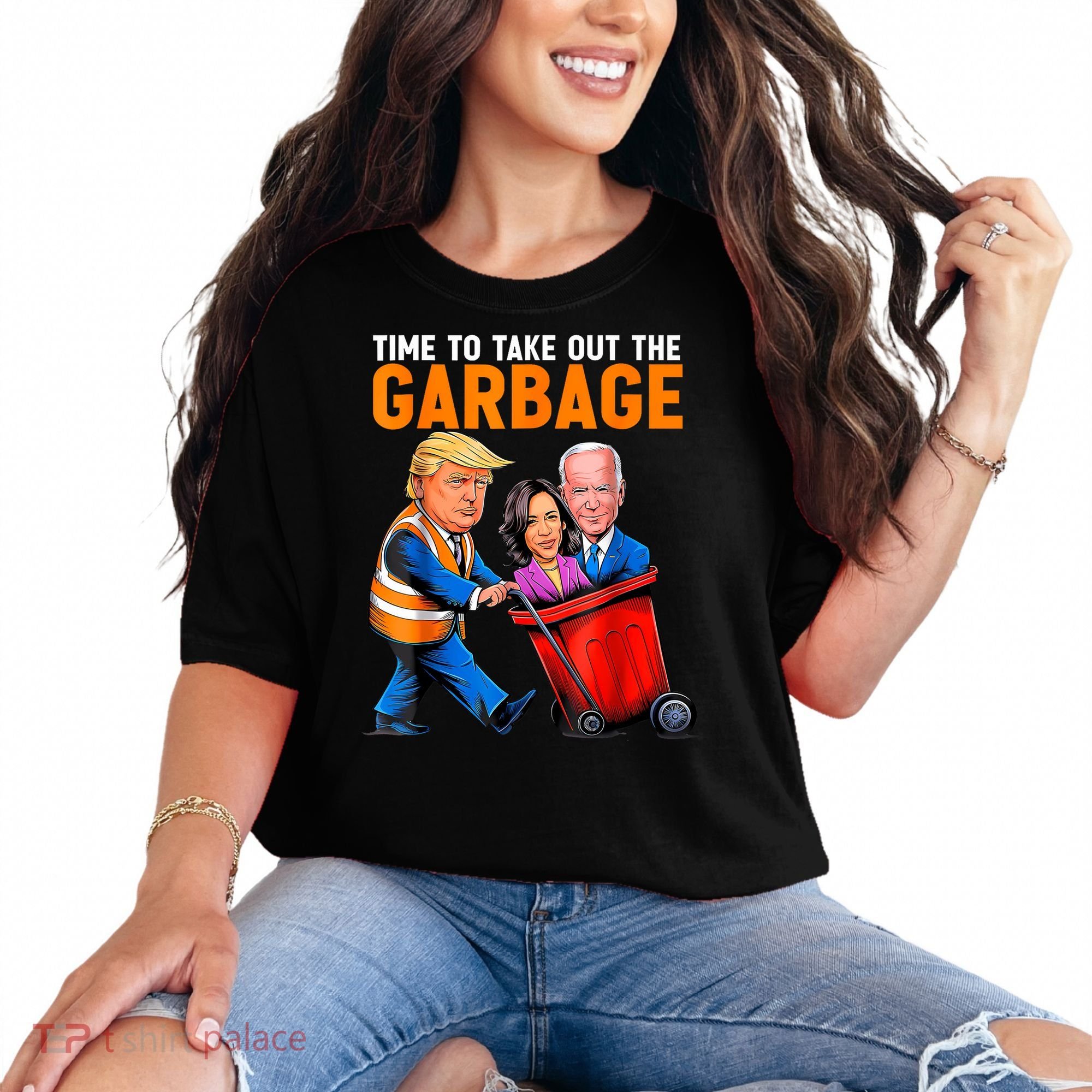 Garbage For Trump 2024 Funny Time To Take Out Garbage Biden Comfort Colors T-Shirt