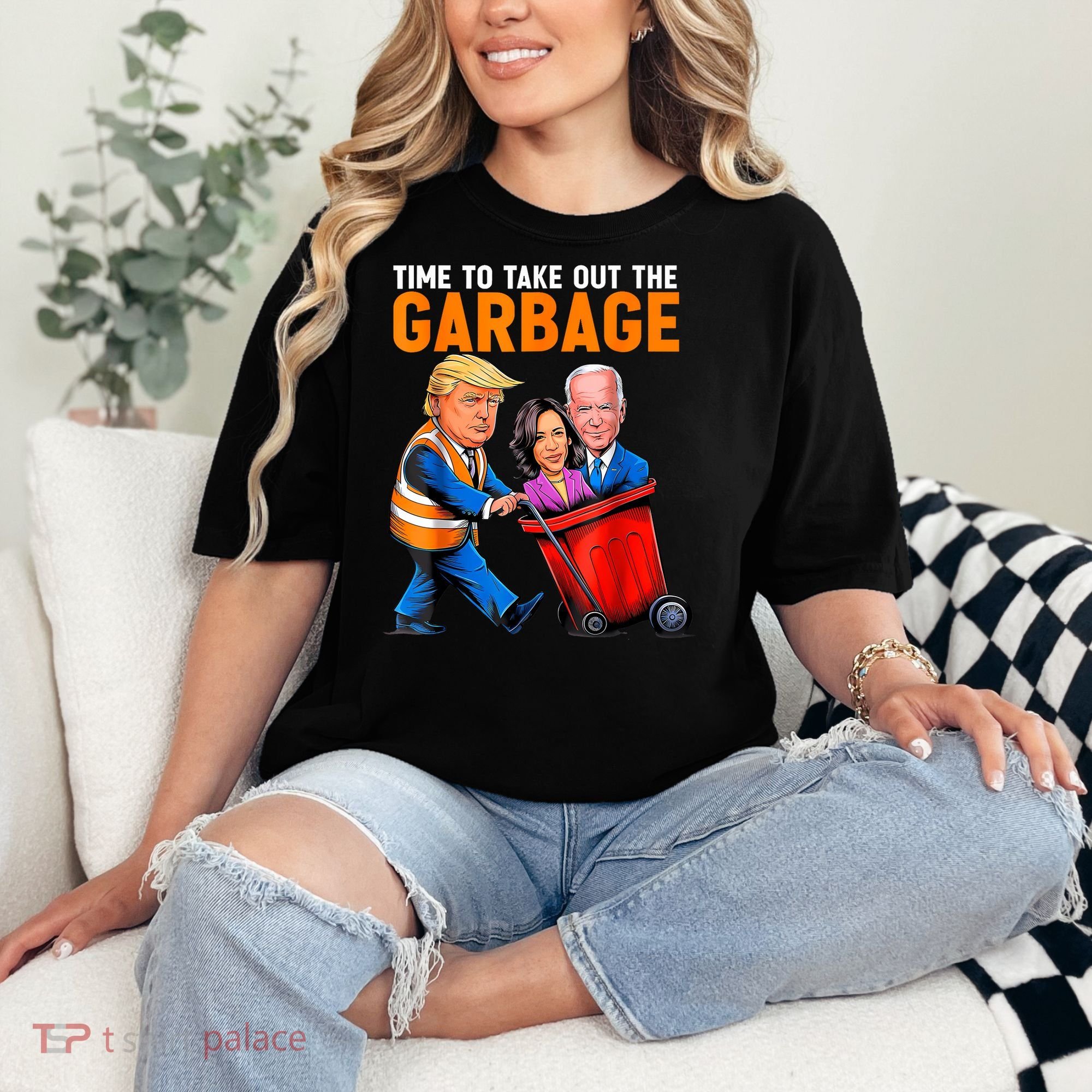 Garbage For Trump 2024 Funny Time To Take Out Garbage Biden Comfort Colors T-Shirt