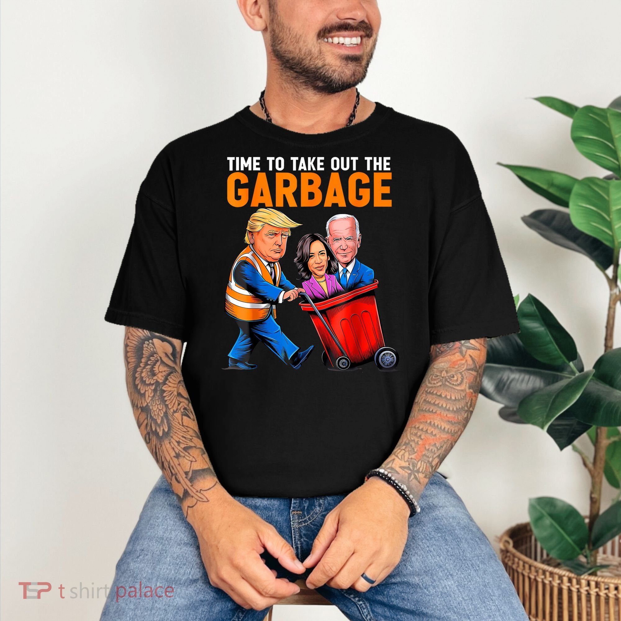 Garbage For Trump 2024 Funny Time To Take Out Garbage Biden Comfort Colors T-Shirt