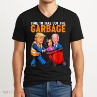 Garbage For Trump 2024 Funny Time To Take Out Garbage Biden V-Neck T-Shirt thumb 2