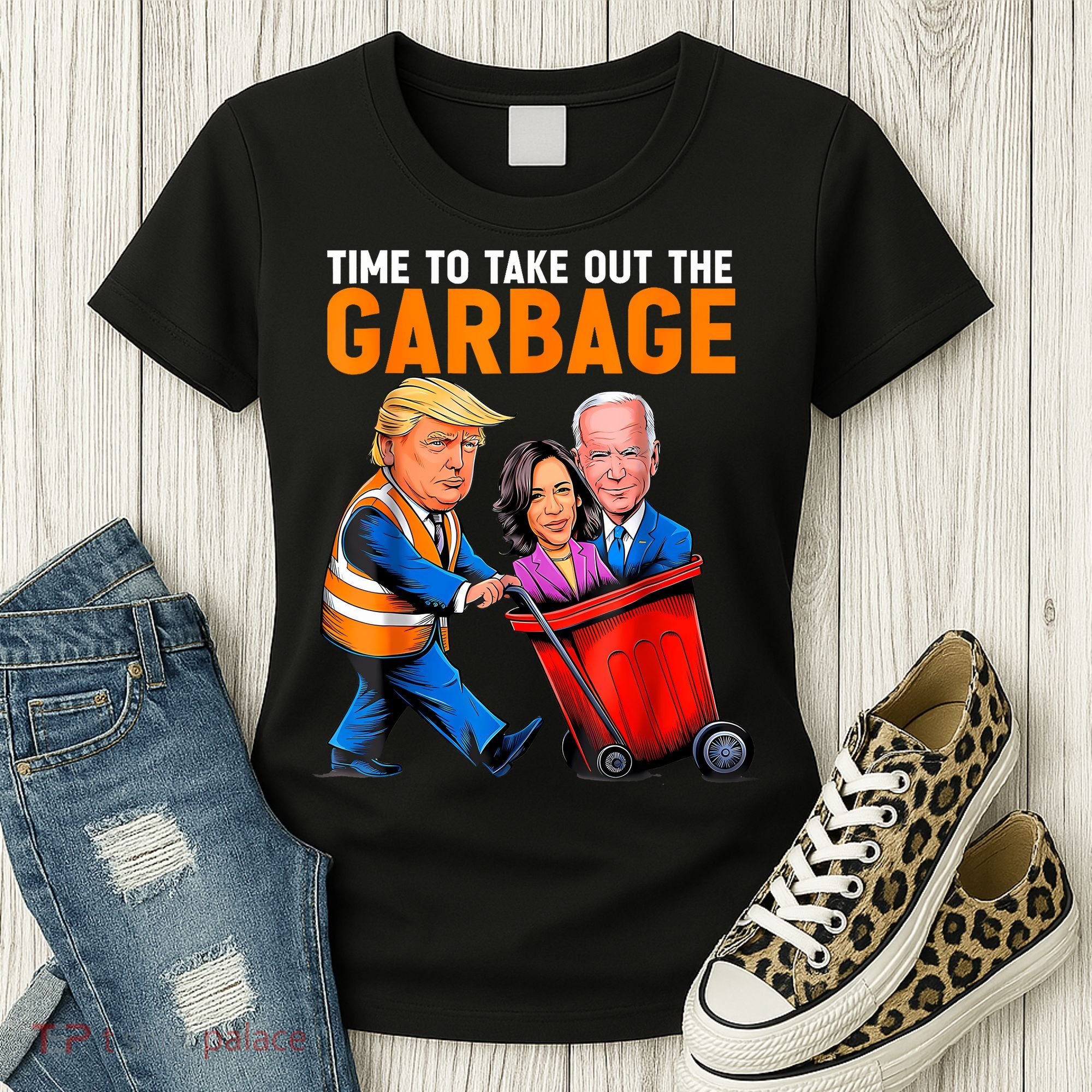 Garbage For Trump 2024 Funny Time To Take Out Garbage Biden Women's T-Shirt