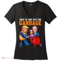 Garbage For Trump 2024 Funny Time To Take Out Garbage Biden Women's V-Neck T-Shirt thumb 0