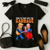 Garbage For Trump 2024 Funny Time To Take Out Garbage Biden Women's V-Neck T-Shirt thumb 2