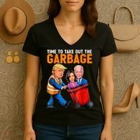 Garbage For Trump 2024 Funny Time To Take Out Garbage Biden Women's V-Neck T-Shirt thumb 3