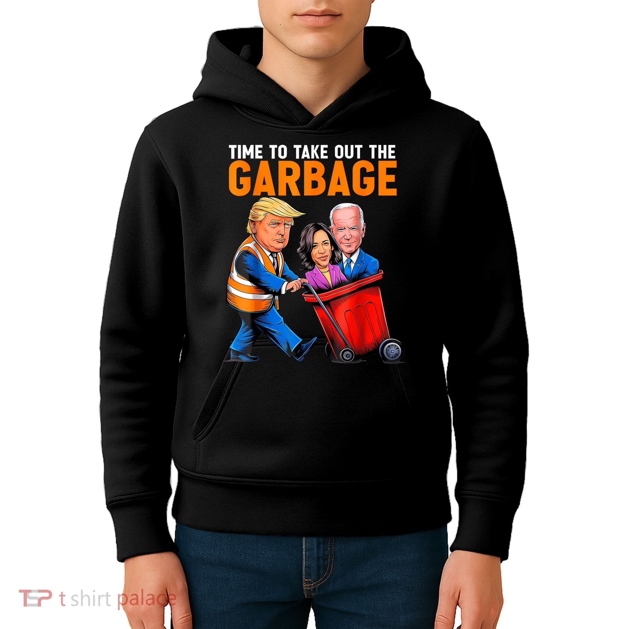 Garbage For Trump 2024 Funny Time To Take Out Garbage Biden Kids Hoodie