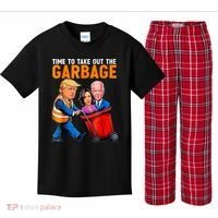 Garbage For Trump 2024 Funny Time To Take Out Garbage Biden Kids Plaid Pajama Set thumb 0