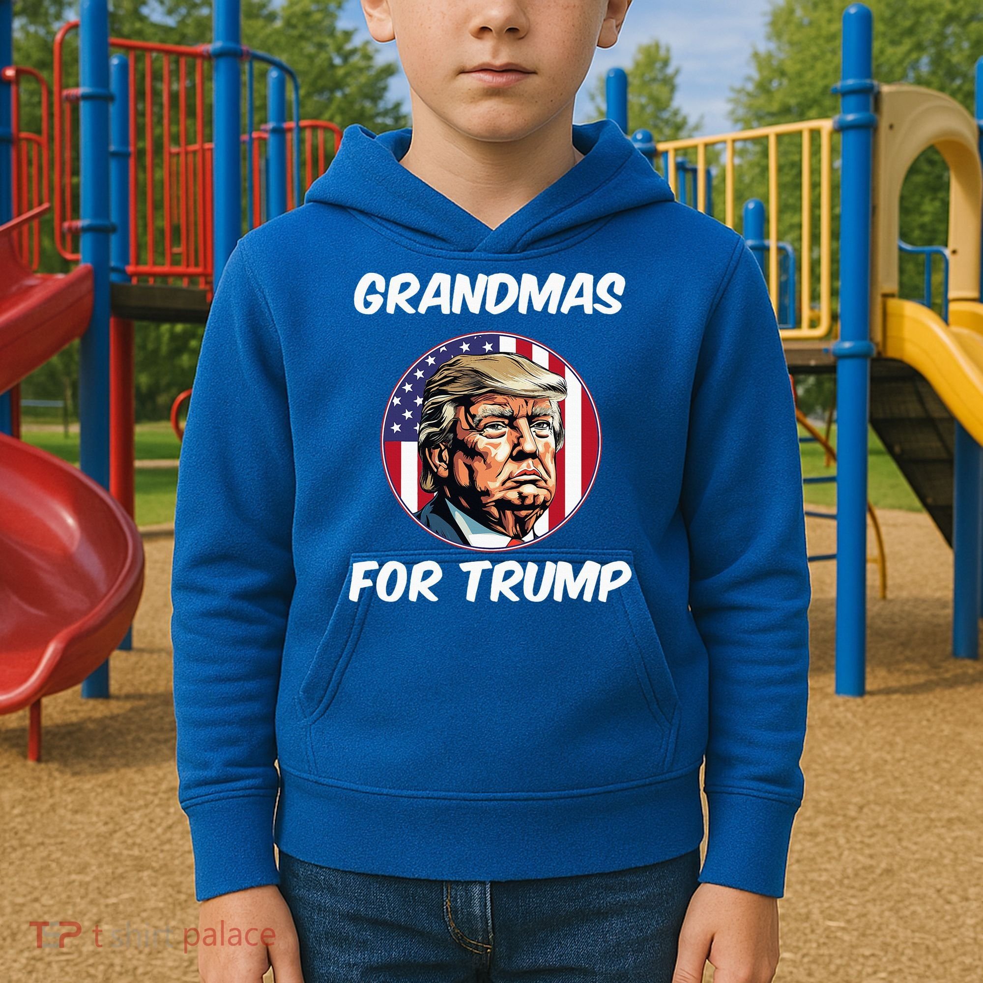 Grandmas For Trump American Flag Kids Hoodie