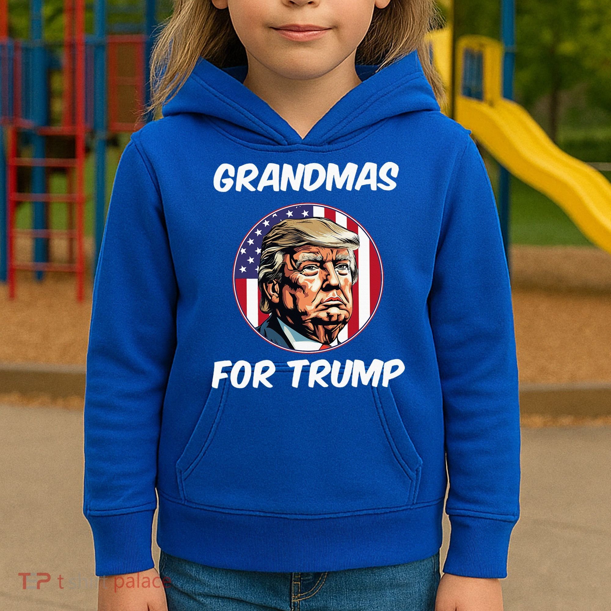 Grandmas For Trump American Flag Kids Hoodie
