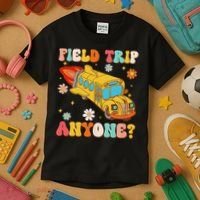 Groovy Field Trip Anyone School Bus Driver Yellow Bus Driver Kids T-Shirt thumb 3