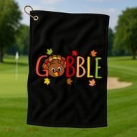 Gobble Funny Turkey Matching Thanksgiving Cute Family Golf Towel thumb 1